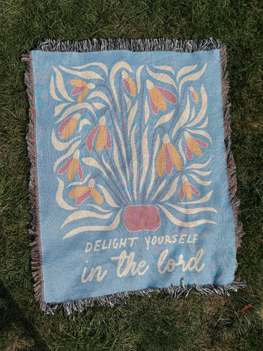 delight yourself in the lord woven blanket