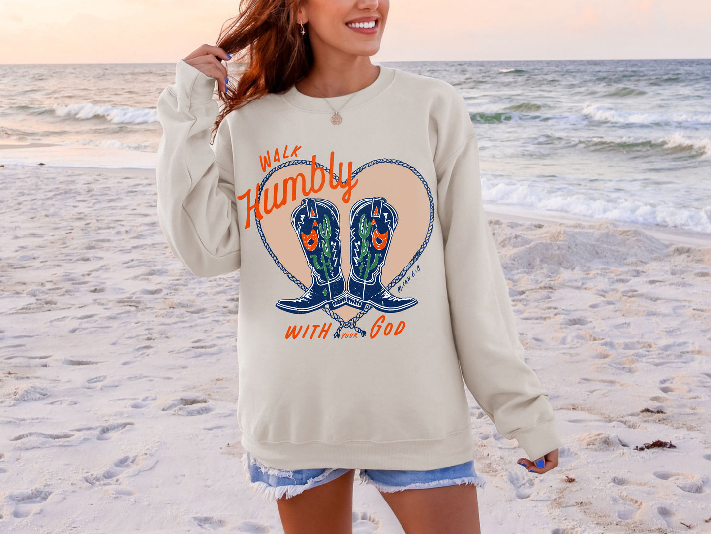 walk humbly with your god cowgirl boots sweatshirt