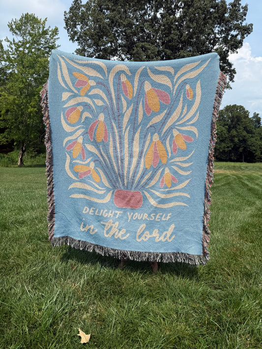 delight yourself in the lord woven blanket