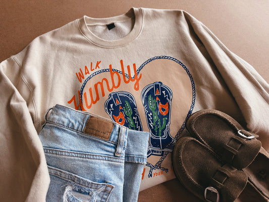 walk humbly with your god cowgirl boots sweatshirt